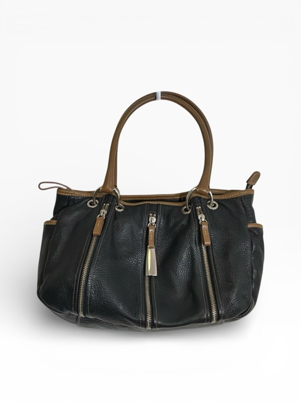Dark brown with lighter brown trimmed Leather Satchel Handbag for Women